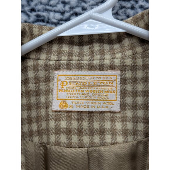 VTG Pendleton 100% Wool Blazer Size 12 Tall Academia Preppy Check Tweed Beige - Picture 15 of 16